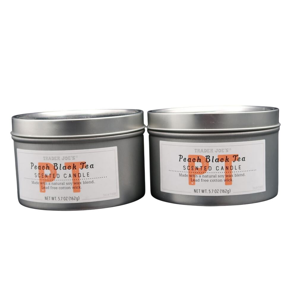 Trader Joes Peach Black Tea Scented Soy Wax Candle Set of 2 5.7 Oz Soy Wax Blend